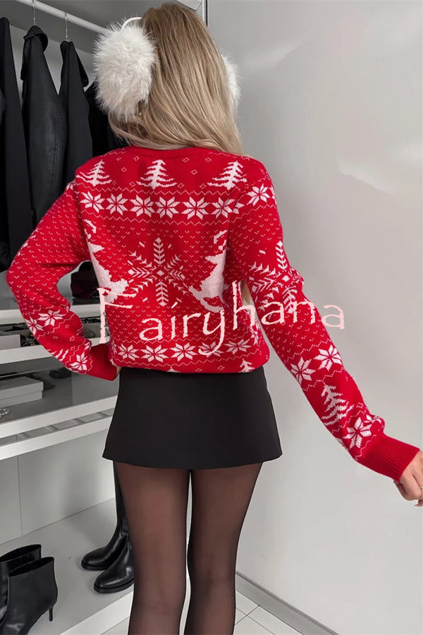 Christmas Snowflake Reindeer Loose Long-Sleeved Knit Sweater