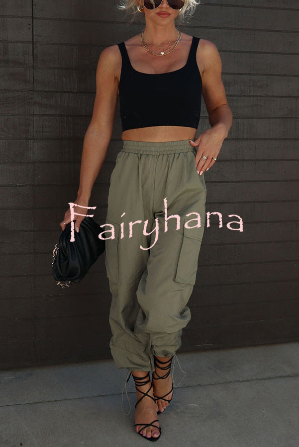 Let’s Rewind Nylon Elastic Waist Pocketed Cargo Pants
