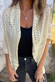 Fashion Hollow Knitted Half Sleeve Loose Cardigan