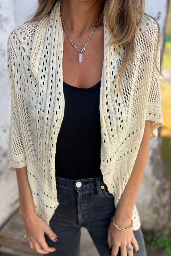 Fashion Hollow Knitted Half Sleeve Loose Cardigan
