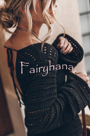 Sunset Love Knit Open Back Tie-up Flare Sleeve Cover Up Mini Dress