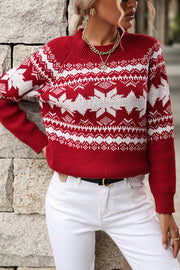 Christmas Snowflake Round Neck Long Sleeve Loose Knitted Sweater