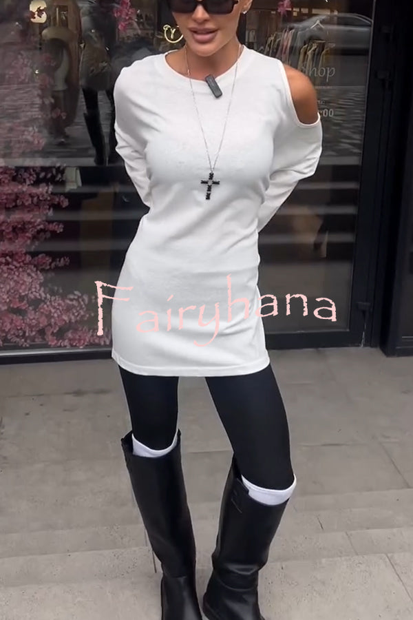 Various Ways Cutout Shoulder Long Sleeve Side Button Relaxed T-shirts