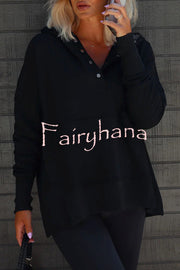 Coffee Perks Cotton Pocketed Henley Hoodie