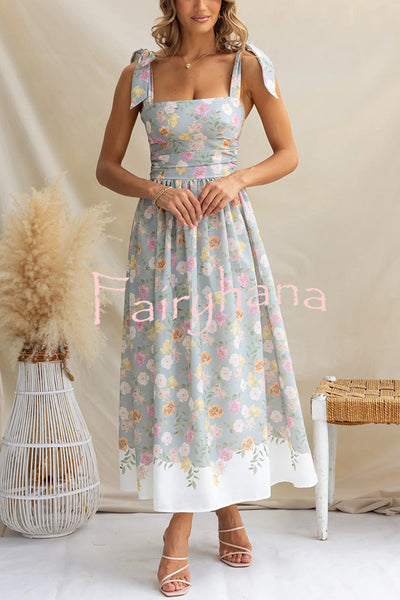 Elegant Floral Print Suspenders Slim Maxi Dress
