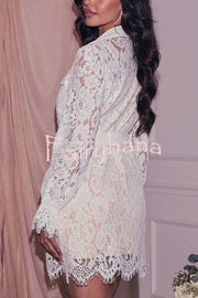 Love in Lace Button Up Belted Long Sleeve Pocket Shirt Mini Dress