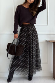 Timeless Treasures Tulle Polka Dot High Rise Elastic Waist Maxi Skirt