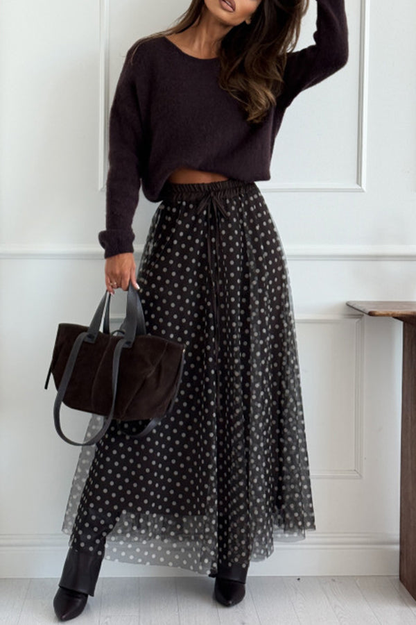 Timeless Treasures Tulle Polka Dot High Rise Elastic Waist Maxi Skirt