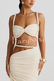 Sexy Halter Back Braided Suspender Top and Beach Holiday Style Hip-wrapped Maxi Skirt Set