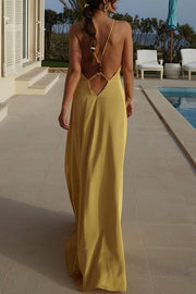 Golden Hour Plung V-neck Resin Beads Detail Backless Maxi Dress