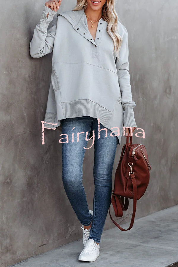 Coffee Perks Cotton Pocketed Henley Hoodie