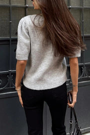 Stylish Bow Decoration Round Neck Puff Sleeve Casual Knit Sweater