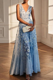 Floral Print V-Neck Sleeveless Elegant Maxi Dress