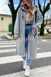 Fashionable and Casual Hooded Zipper Pocket Loose Long Coat