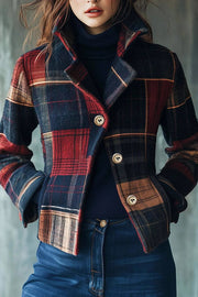 Vintage Plaid Print Casual Long Sleeve Button-Down Jacket
