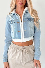 Fashionable Patchwork Hooded Casual Long-sleeved Denim Jacket