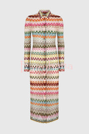 Anna Knit Colorful Herringbone Print Shirt Neck Button Long Sleeve Slim-fit Long Cardigan