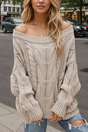 Solid Color Off-shoulder Long-sleeved Loose Knit Sweater