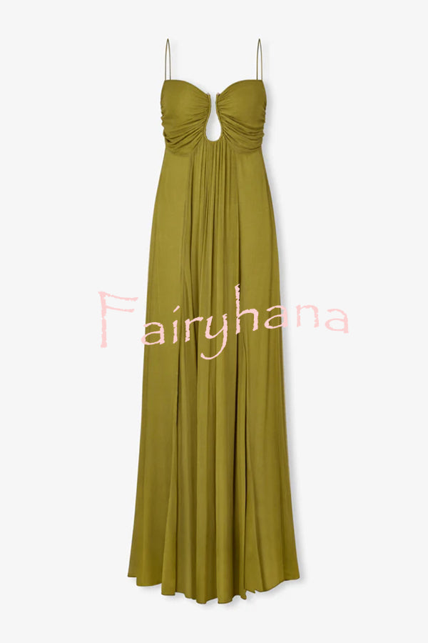 Soft and Elegant Metal Hollow Design Back Smocked A-line Slip Maxi Dress