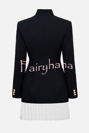 Fashionable Contrast Color Elegant Long Sleeve Pleated Suit Mini Dress