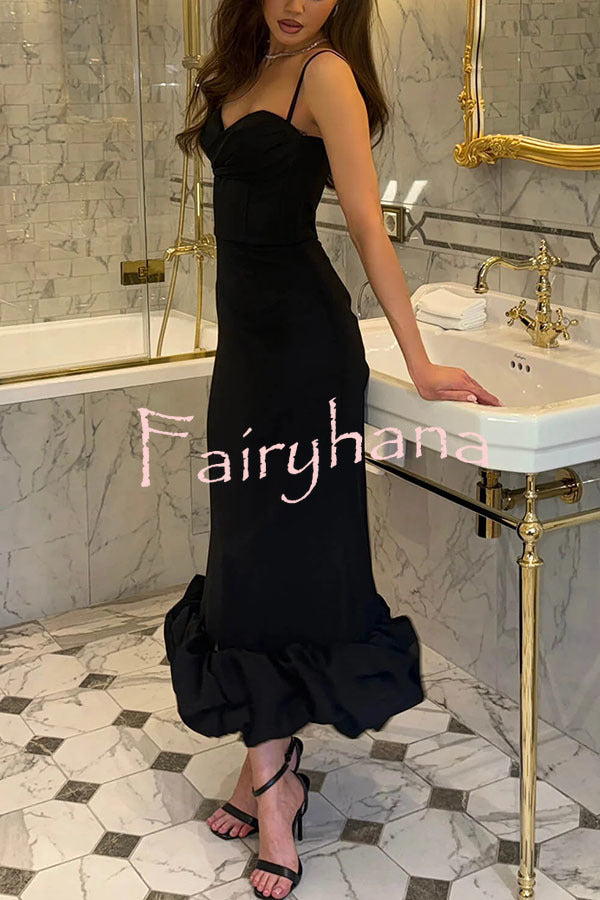 Dreamy and Romantic Ruched Bust Cloud Shape Hem Slip Midi Dress