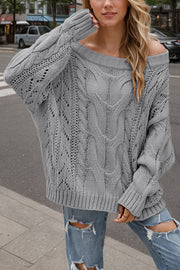Solid Color Off-shoulder Long-sleeved Loose Knit Sweater