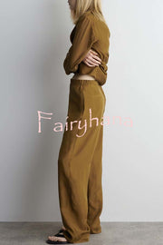 Bella Satin Drape Collar Single Button Casual Blazer and Elastic Waist Pocket Loose Pants Set