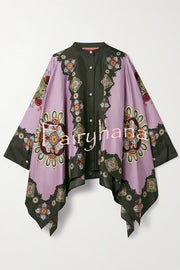 Satin Unique Print Loose Batwing Sleeve Top and Elastic Waist Pocket Casual Wide-leg Pants Set