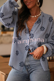 Fashionable Embroidered Floral Casual Long-Sleeved Loose Top