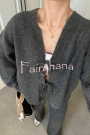 Solid Color V-neck Tie Long-sleeved Loose Knit Cardigan and Elastic Waist Casual Straight Leg Pants Set