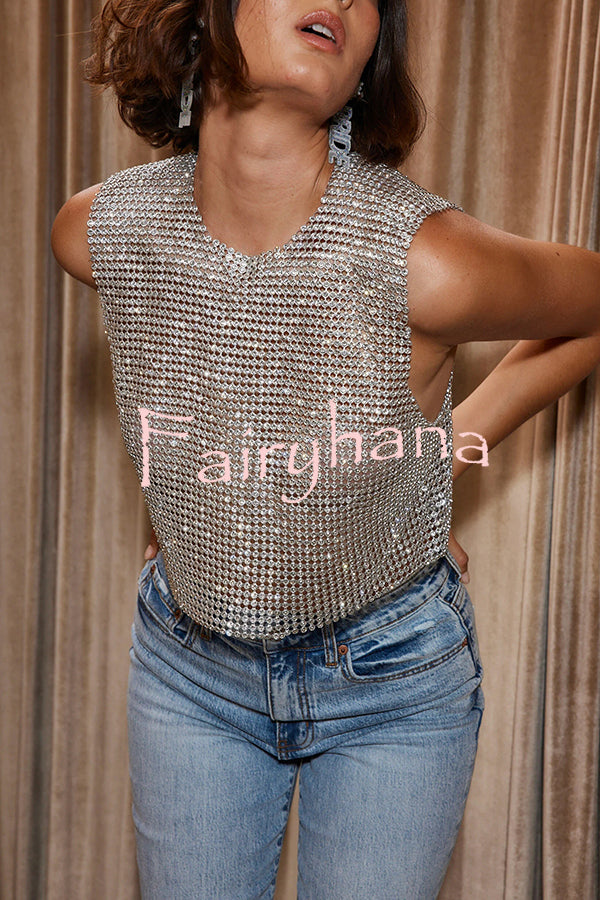 Sexy Metallic Rhinestone Backless Chain Vest