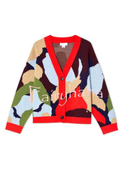 Bright and Bold Knit Abstract Color Blocks Button Long Sleeve Loose Cardigan