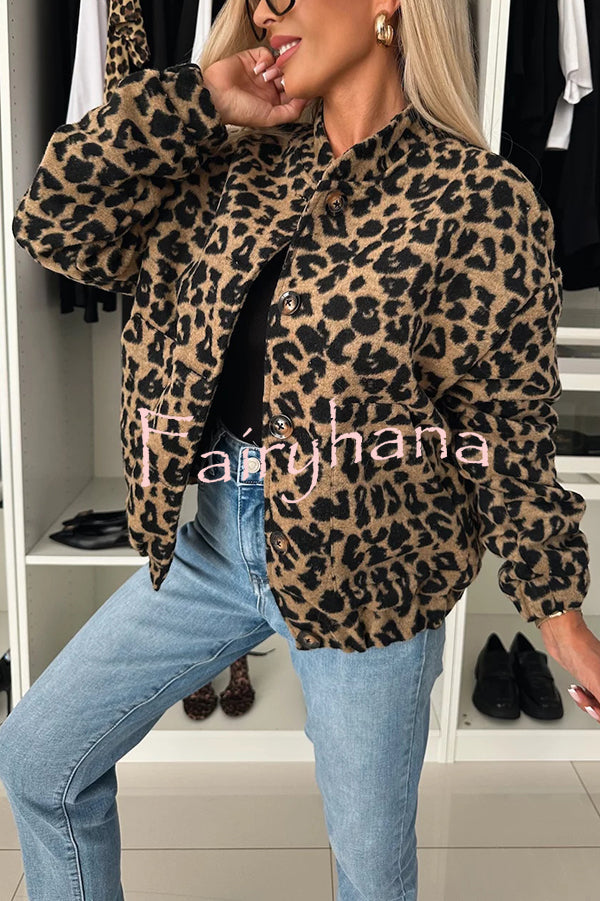 Leopard Print Loose Long-sleeved Pocket Casual Jacket