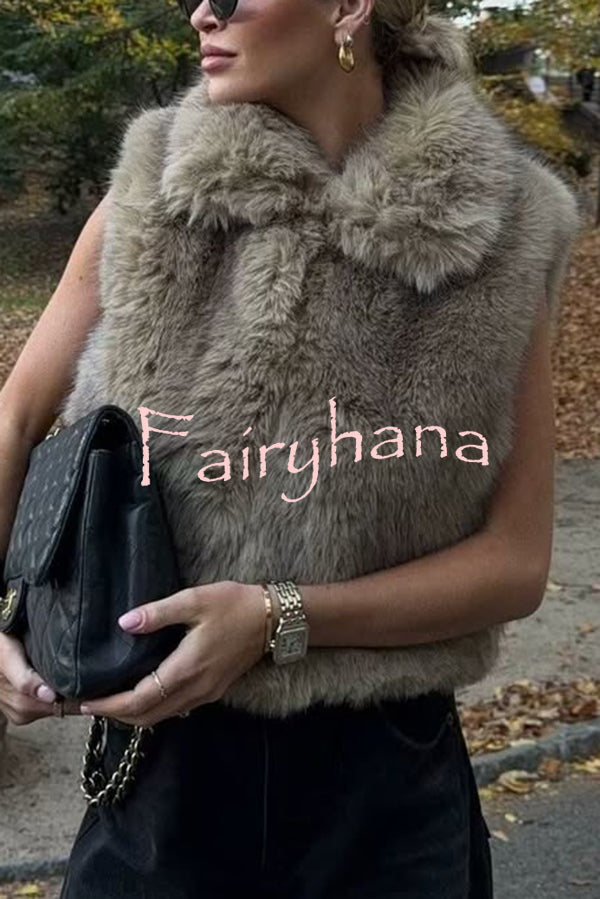 Stylish Collared Sleeveless Short Faux Fur Vest