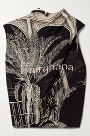 Satin Botanical Print Sleeveless Lounge Top and Midi Skirt Set