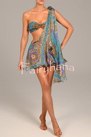 Antari Pleated Tube Top One Shoulder Tie-up Vacation Mini Dress