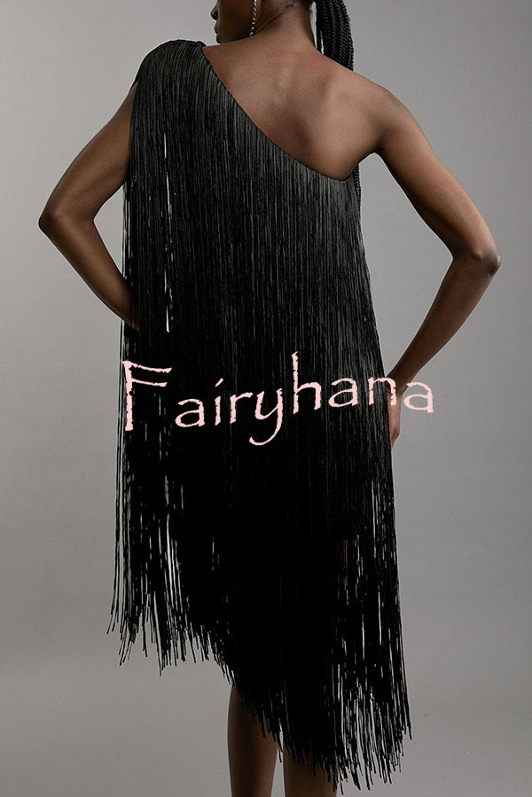 Fashion One-shoulder Slim-fit Elegant Tassel Mini Dress