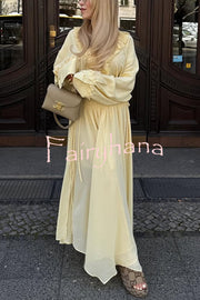 Solid Elastic Waist Drawstring Maxi Skirt