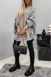 Remember Me Knit Crew Neck Poncho Loose Sweater
