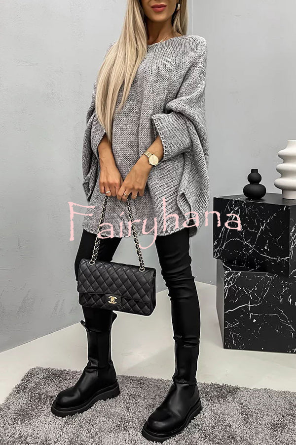 Remember Me Knit Crew Neck Poncho Loose Sweater
