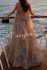By The Sea Organza Ruffle High Low Hem Slip A-line Maxi Dress