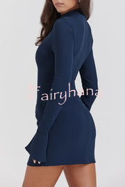 Giao Zippered Long Sleeve Pockets High Waisted Mini Dress