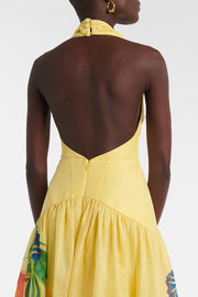 Floral Print Halterneck Open Back Full Hem Maxi Dress