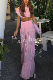 Stunning Chiffon Elastic Waist Layered A-line Maxi Skirt