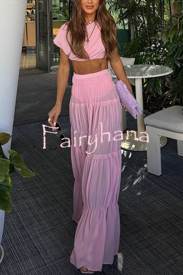 Stunning Chiffon Elastic Waist Layered A-line Maxi Skirt