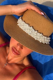Pearl Embellished Beach Hat
