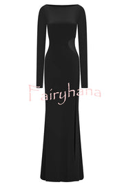 Fashion Long-sleeved Slim Sexy Hollow Slit Maxi Dress