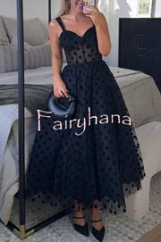 Perfect Guest Tulle Polka Dot Sweetheart Bustier A-Line Midi Dress