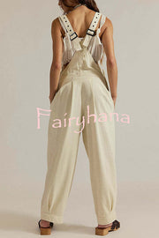 Fashionable Casual Side Pocket Button Loose Denim Overalls
