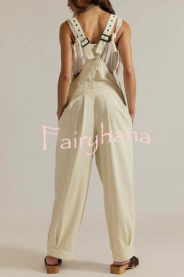 Fashionable Casual Side Pocket Button Loose Denim Overalls